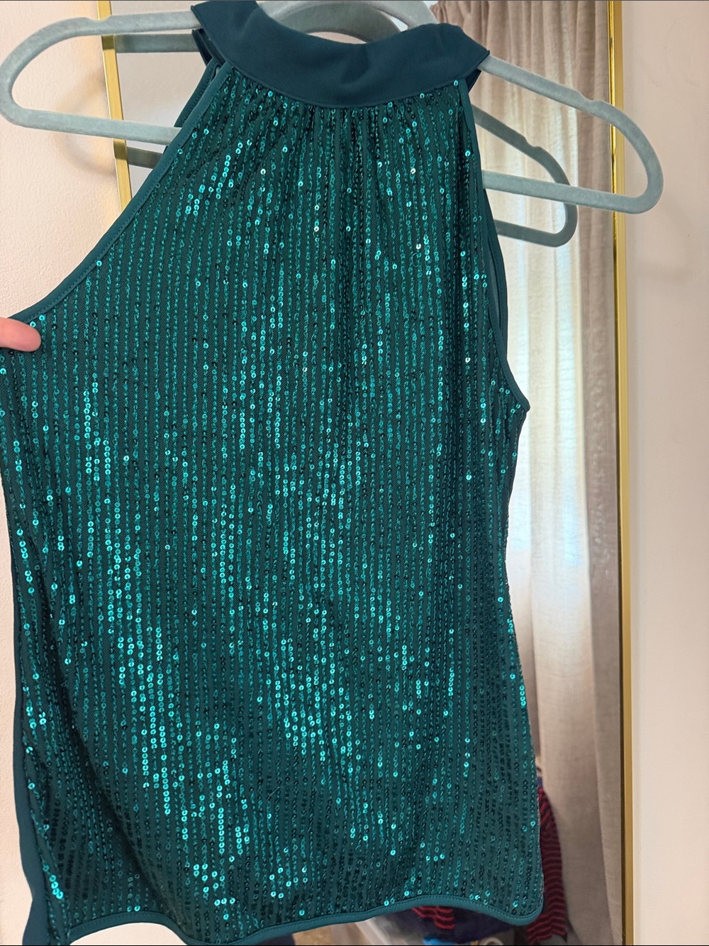SHEIN Emerald Green One-Shoulder Sequin Top